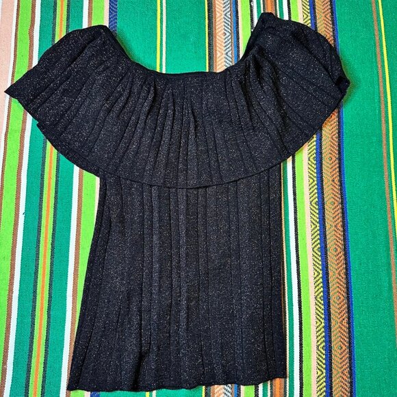 Arden B off the shoulder pleated knit lurex top in black & silver size small NWT - Picture 6 of 11